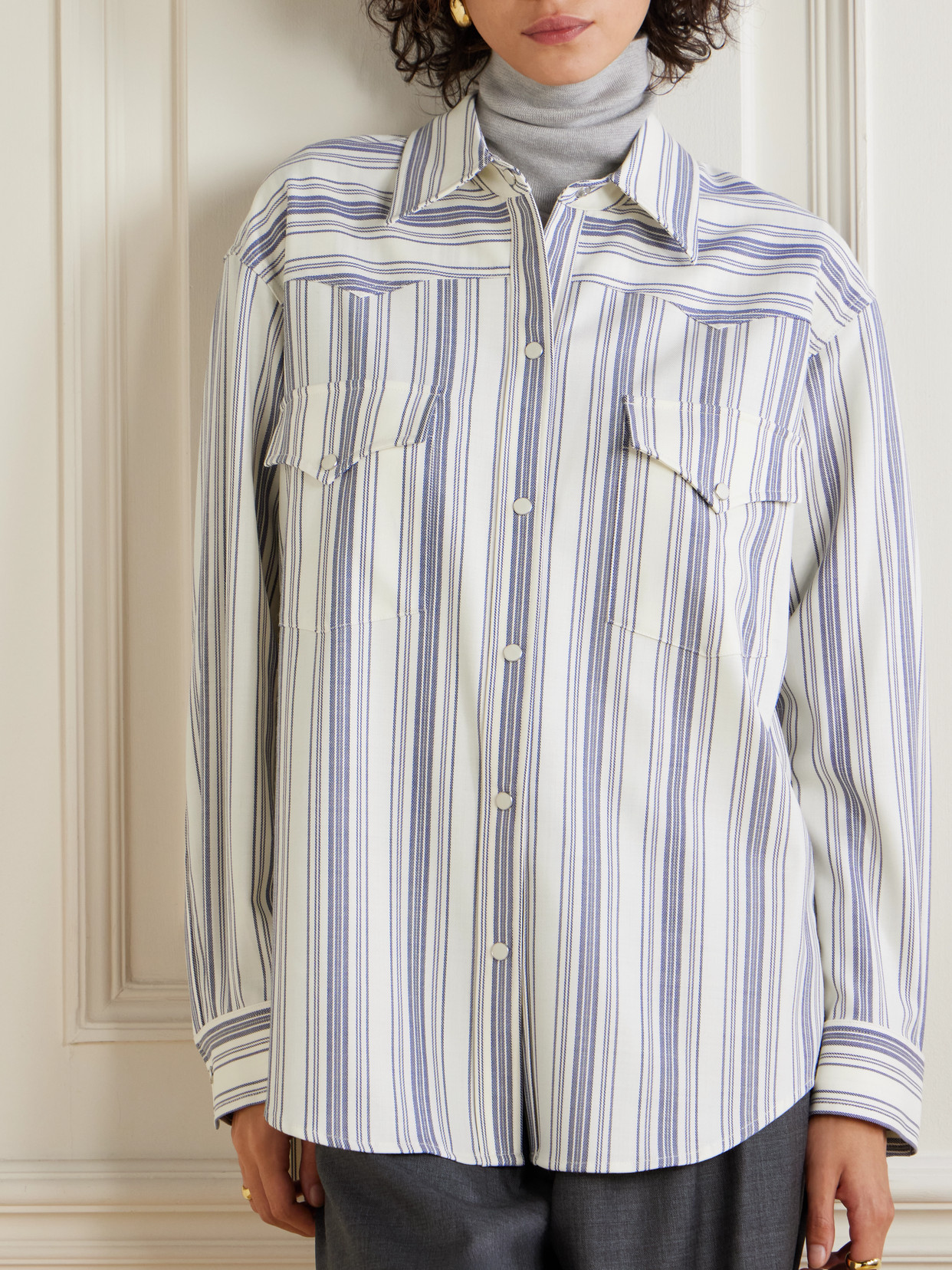 Twp Dutton Striped Twill Shirt In Blue