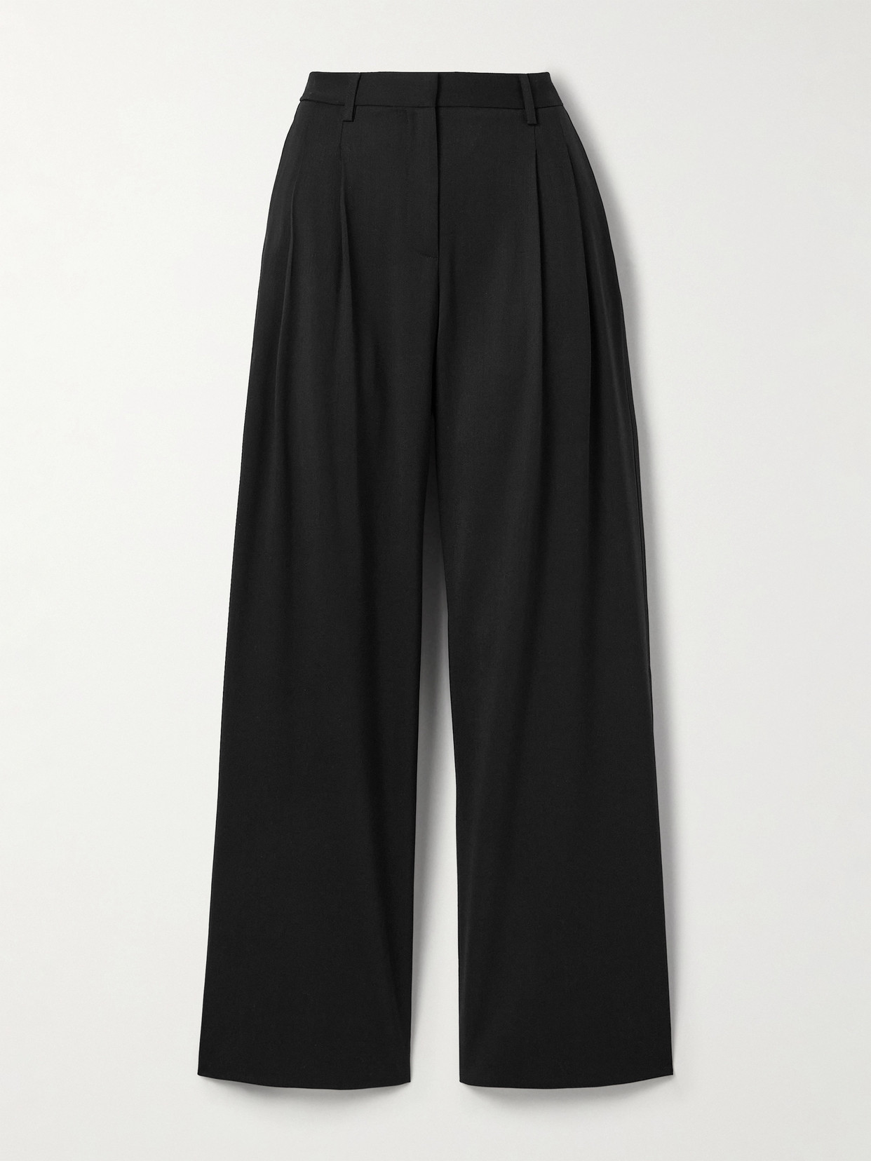 Twp Sulli Satin-trimmed Pleated Wool-blend Twill Wide-leg Pants In Black