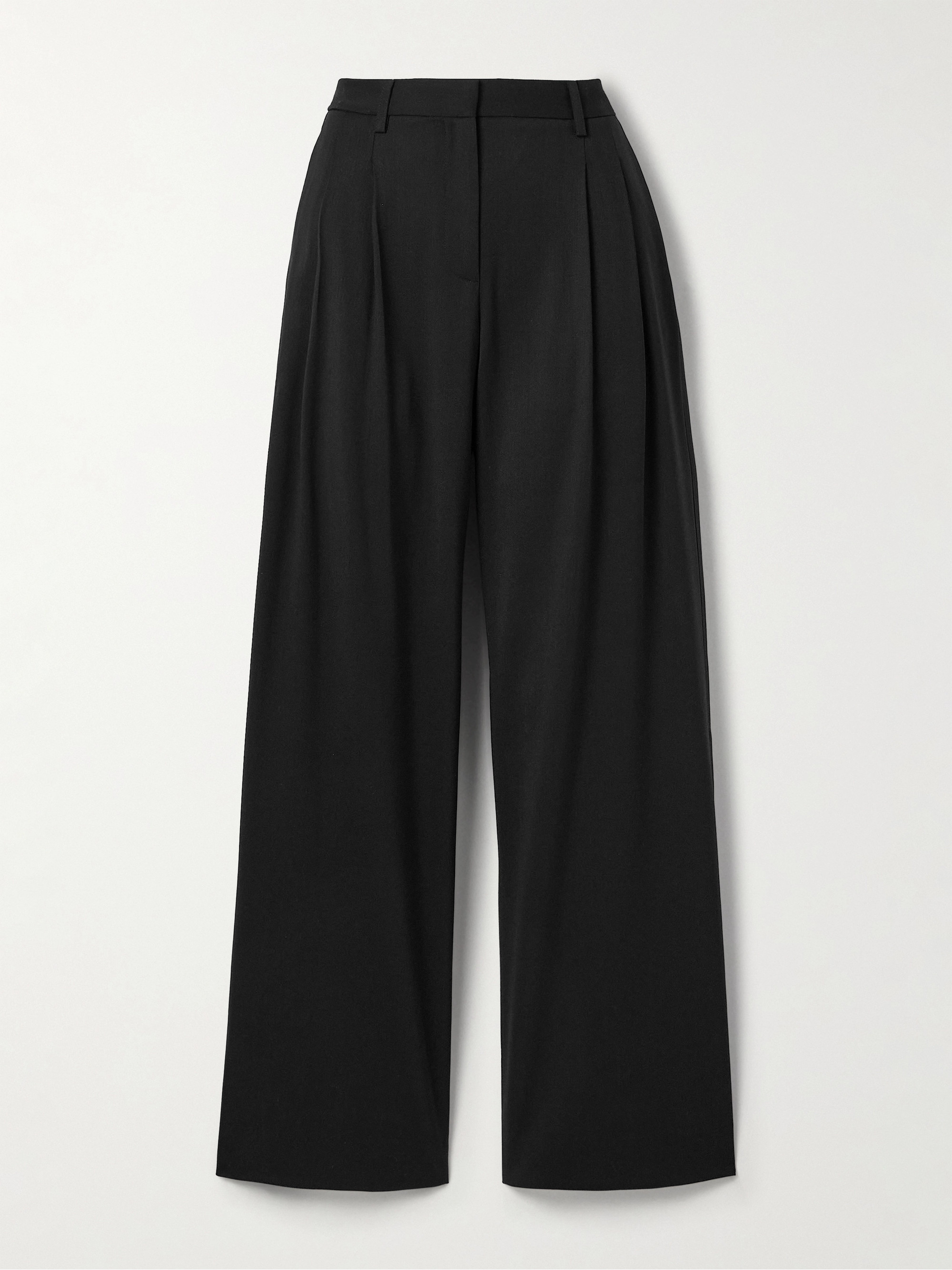 TWP Sulli satin-trimmed pleated wool-blend twill wide-leg pants