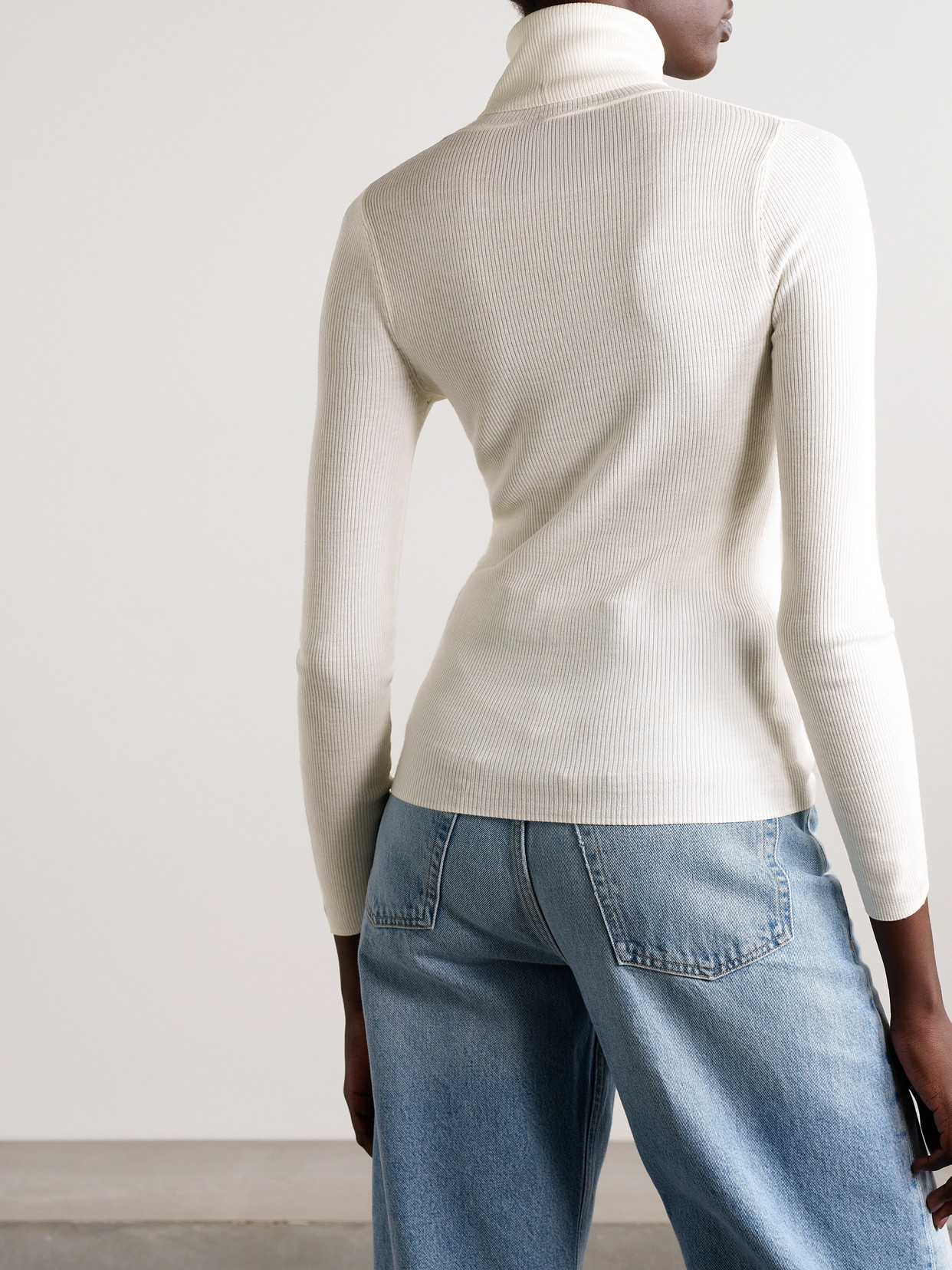 Twp Ribbed Merino Wool Turtleneck Sweater In White
