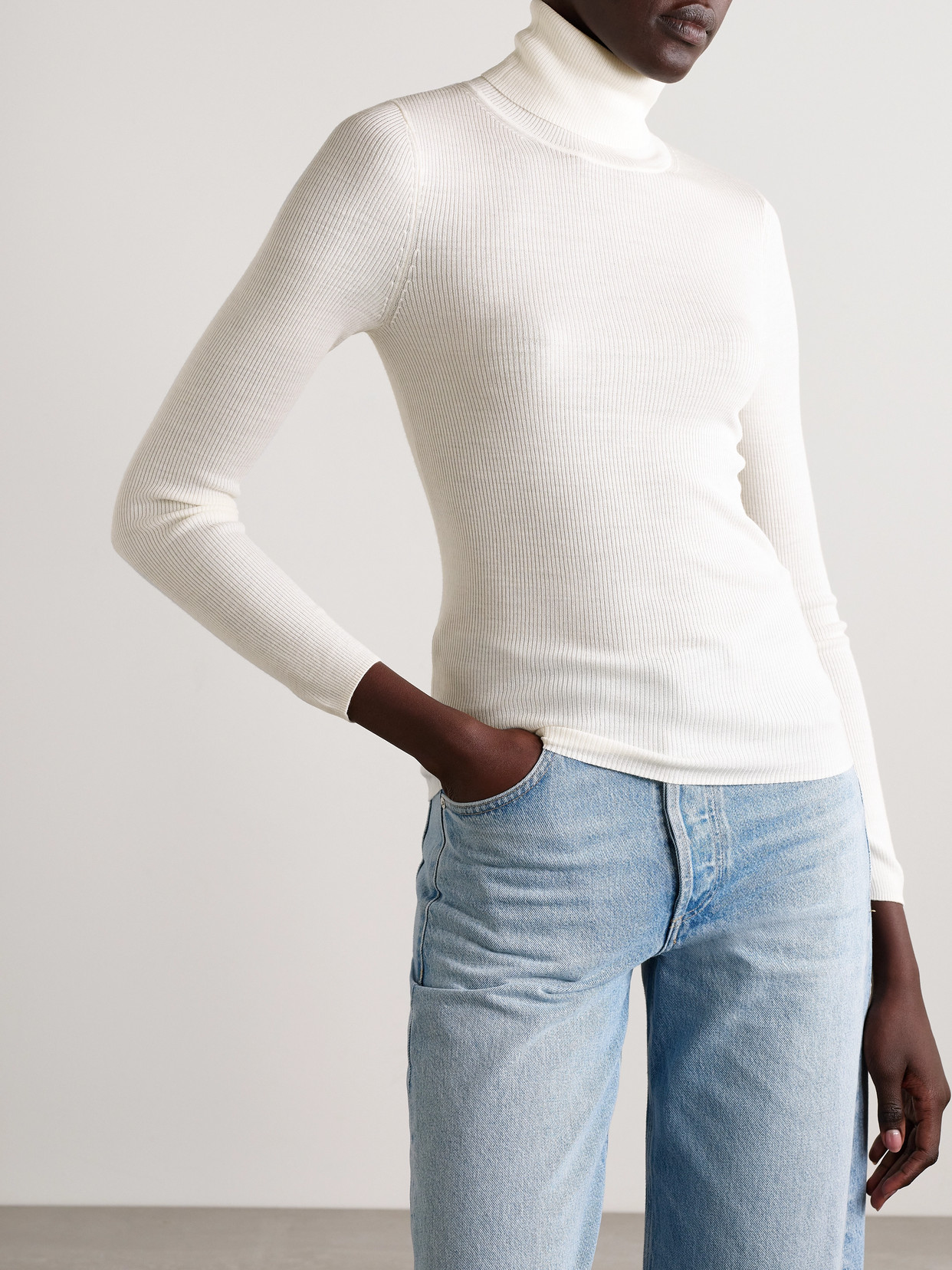 Twp Ribbed Merino Wool Turtleneck Sweater In White