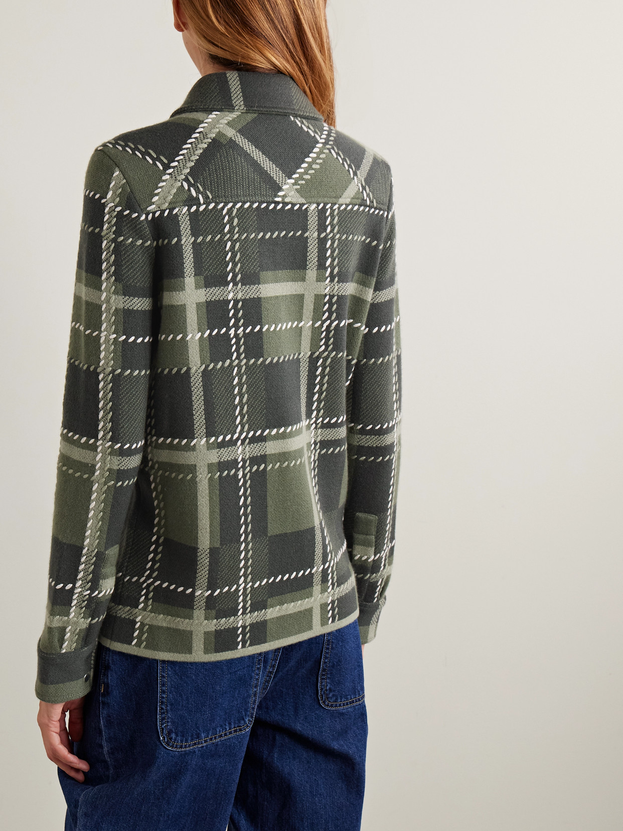 Twp Ranchers Embroidered Checked Cashmere Shirt In Green