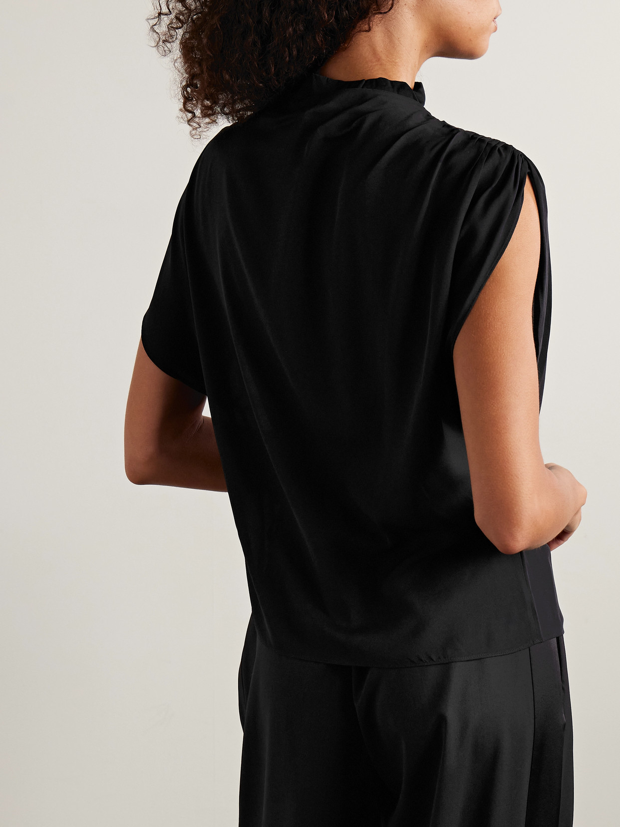 Twp Wish You Would Draped Stretch-silk Georgette Top In Black