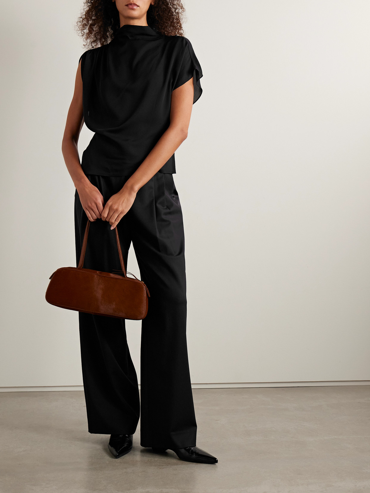 Twp Wish You Would Draped Stretch-silk Georgette Top In Black