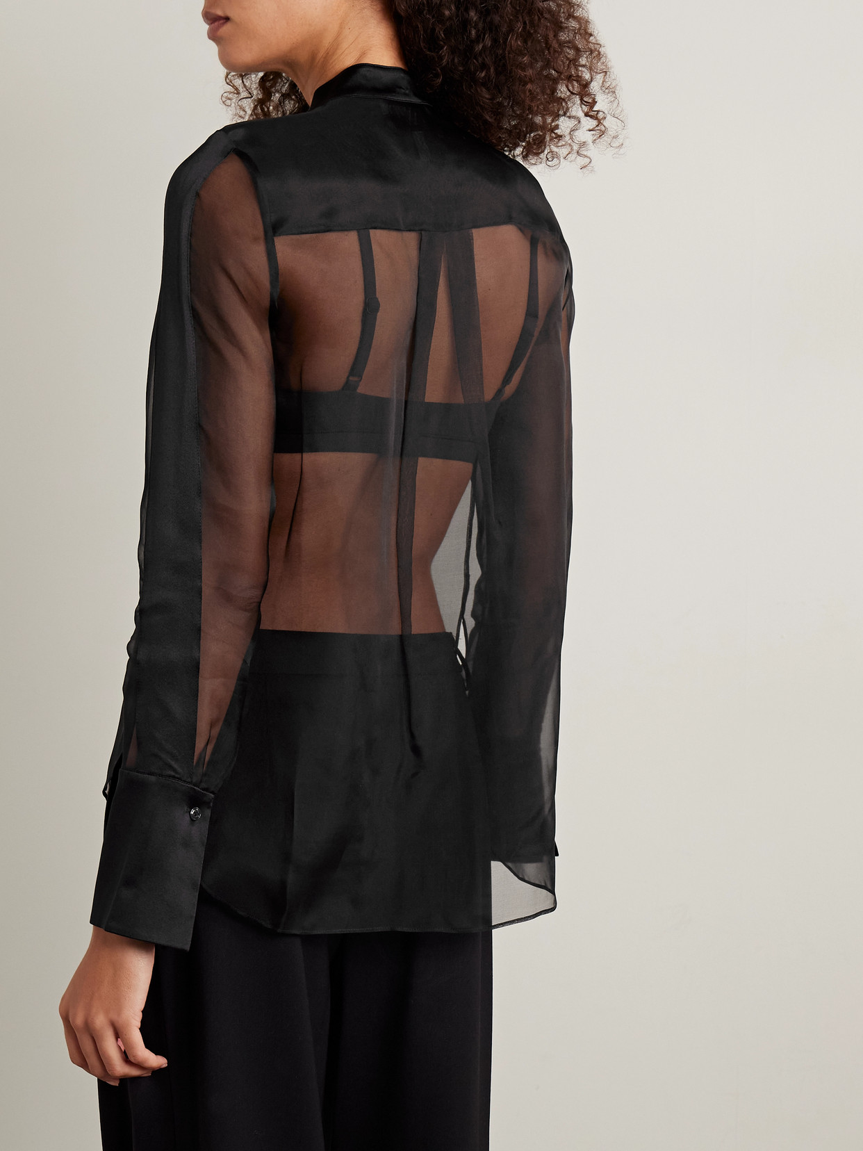 Twp Peyton Pintucked Silk-organza And Satin Blouse In Black