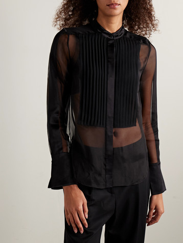 TWP Peyton pintucked silk-organza and satin blouse