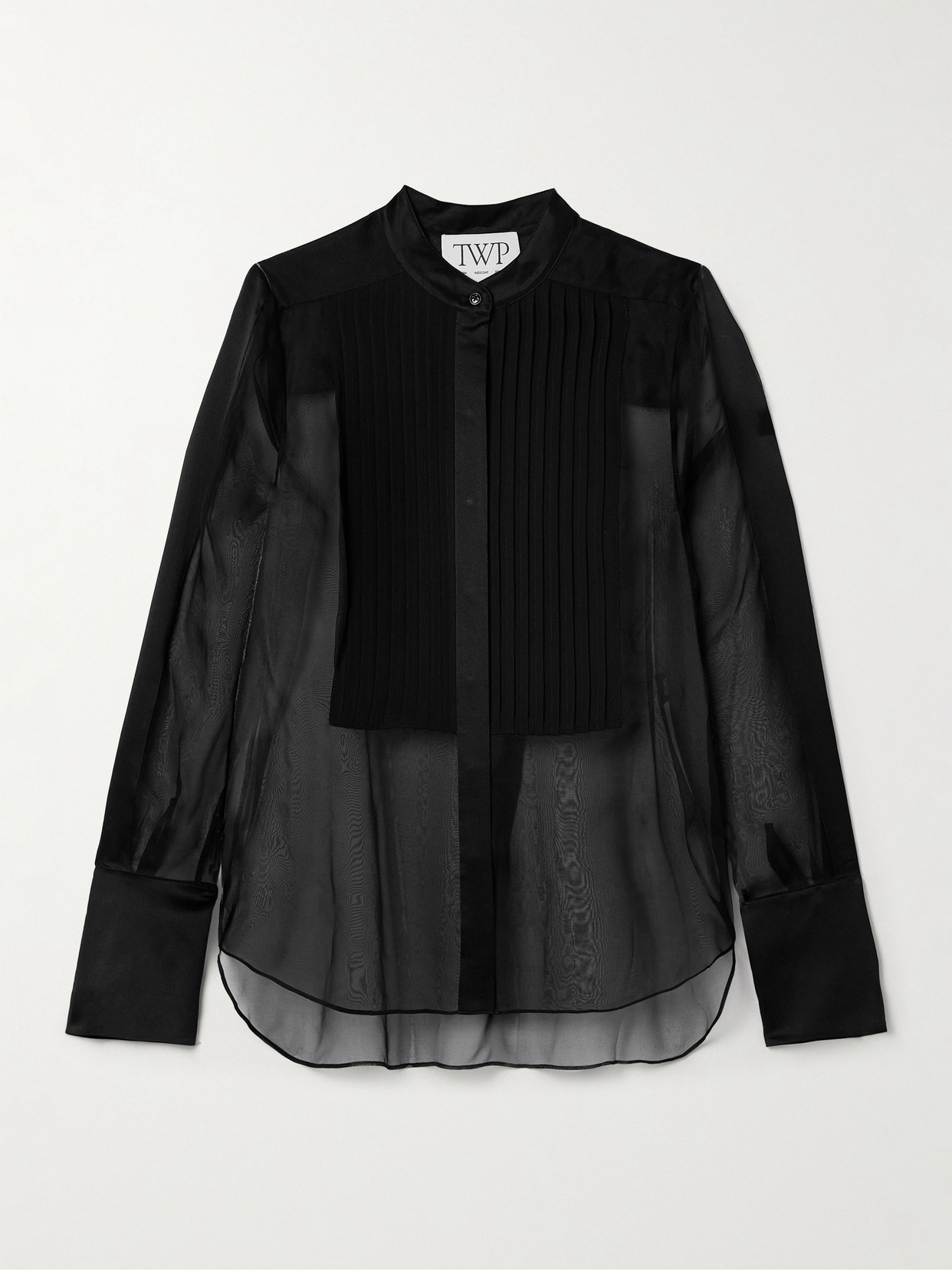 Twp Peyton Pintucked Silk-organza And Satin Blouse In Black