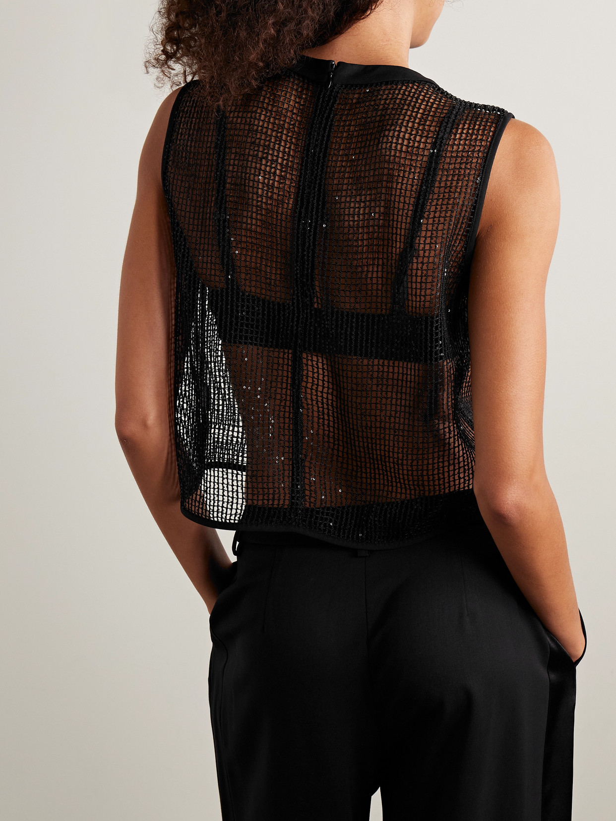 Twp Sequin Open Stitch Sleeveless Tank In Black