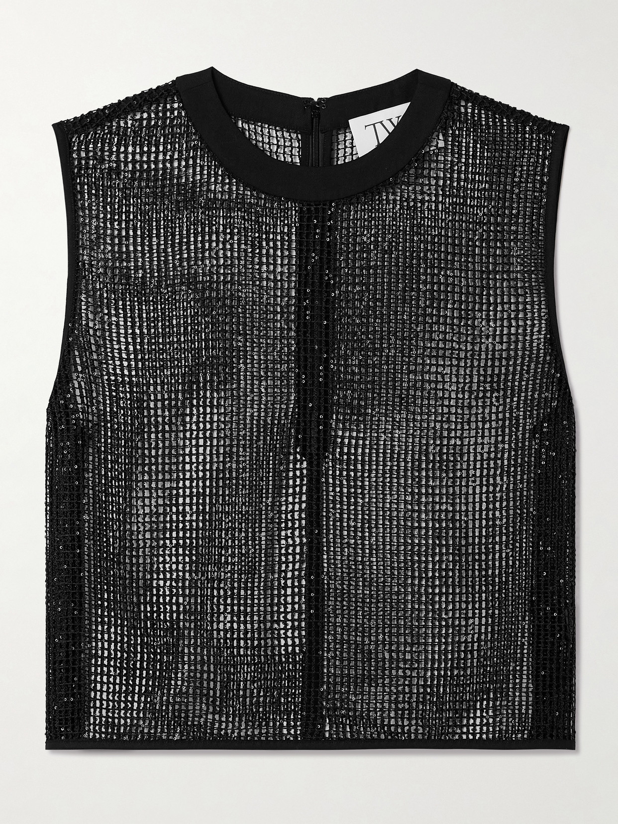 Twp Cropped Sequin-embellished Fishnet Tank In Black