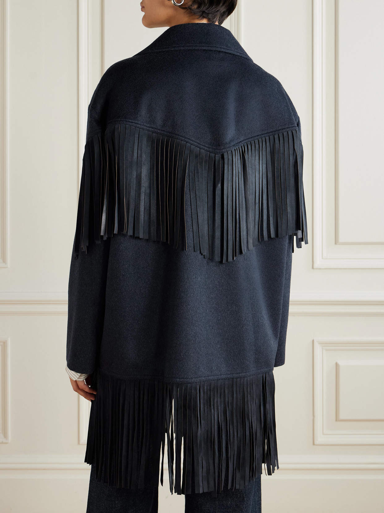 Twp Midnight Cowboy Fringed Suede-trimmed Cashmere Jacket In Blue