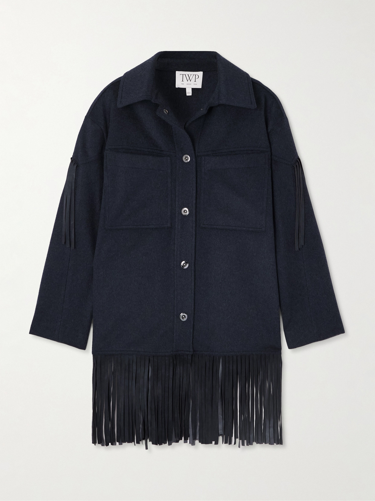 Twp Midnight Cowboy Fringed Suede-trimmed Cashmere Jacket In Blue