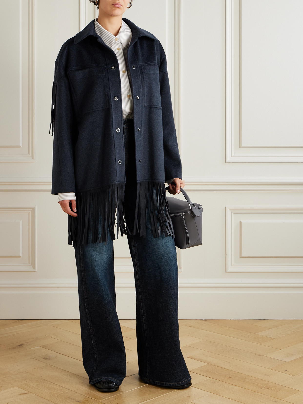 Twp Midnight Cowboy Fringed Suede-trimmed Cashmere Jacket In Blue