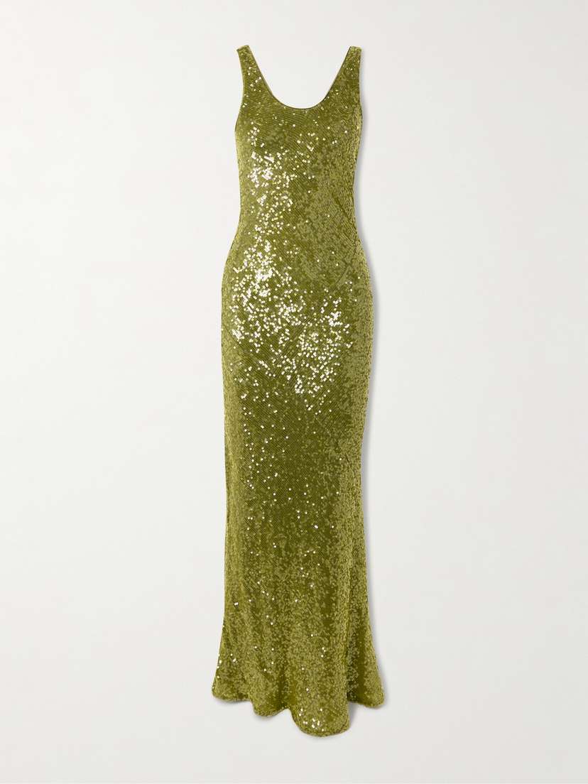 Galvan Moonlight Valletta Sequined Crepe De Chine Gown
