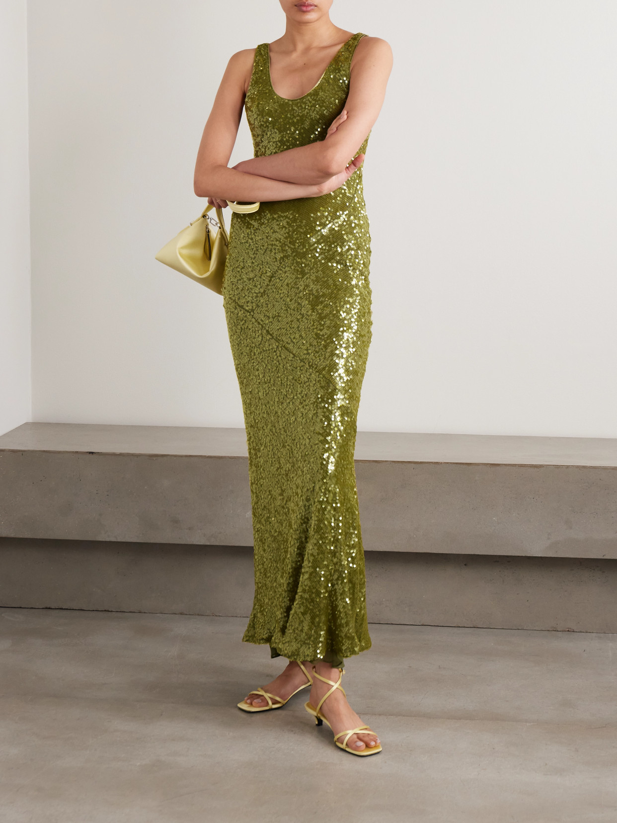 Galvan Moonlight Valletta Sequined Crepe De Chine Gown In Green