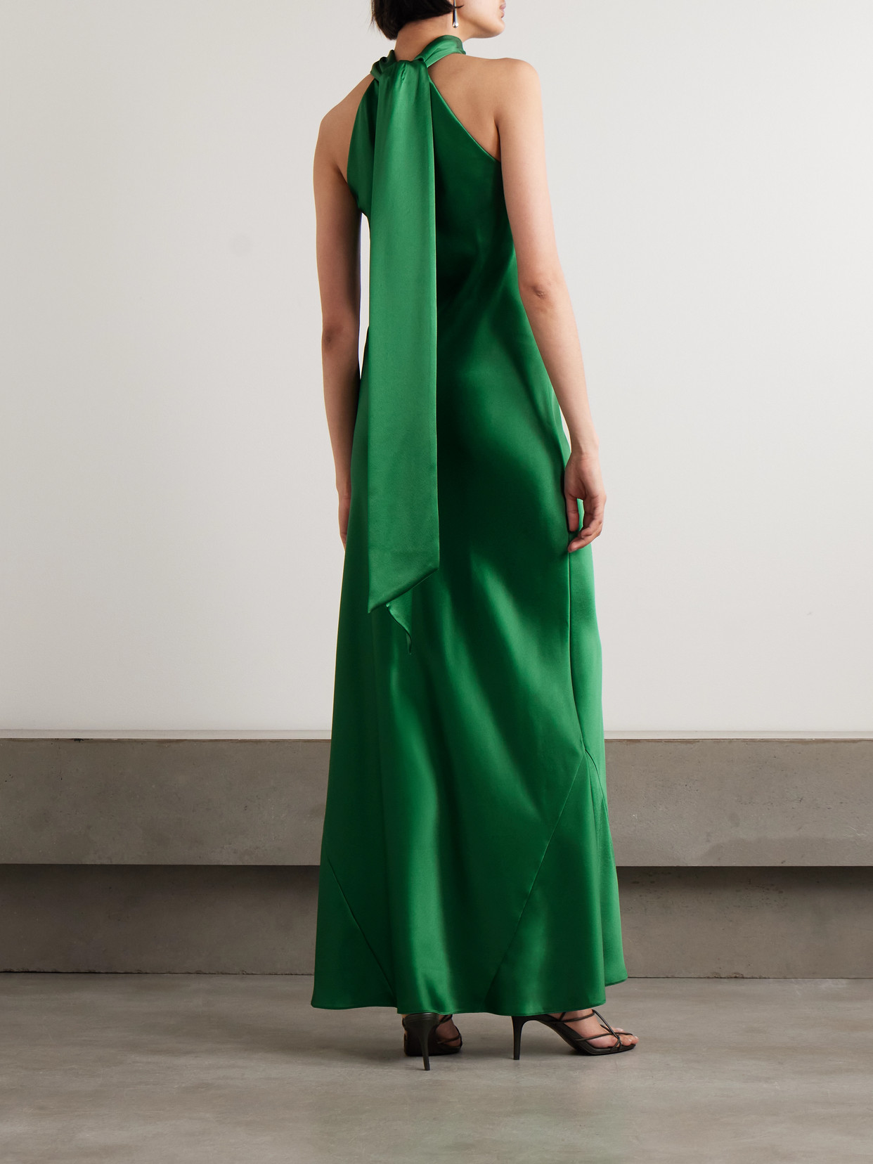 Galvan Sienna Satin Halterneck Gown In Green