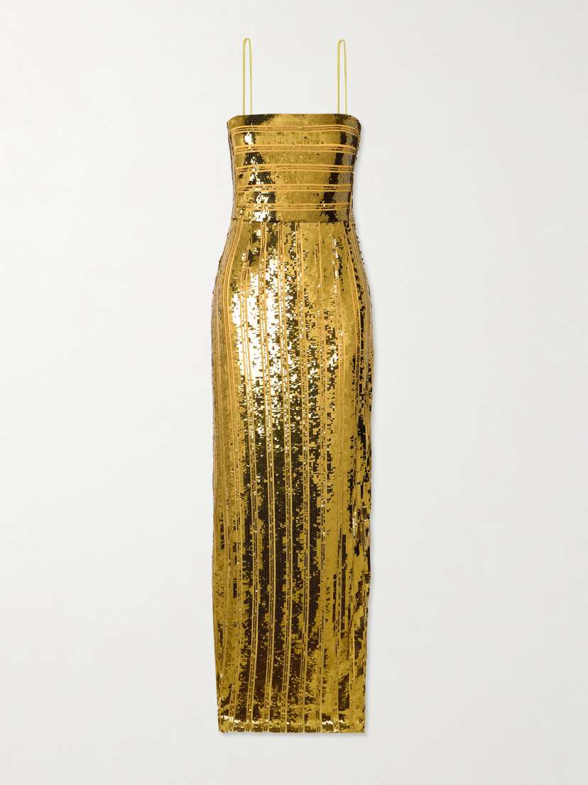 Galvan Stargaze Striped Sequined Tulle Maxi Dress