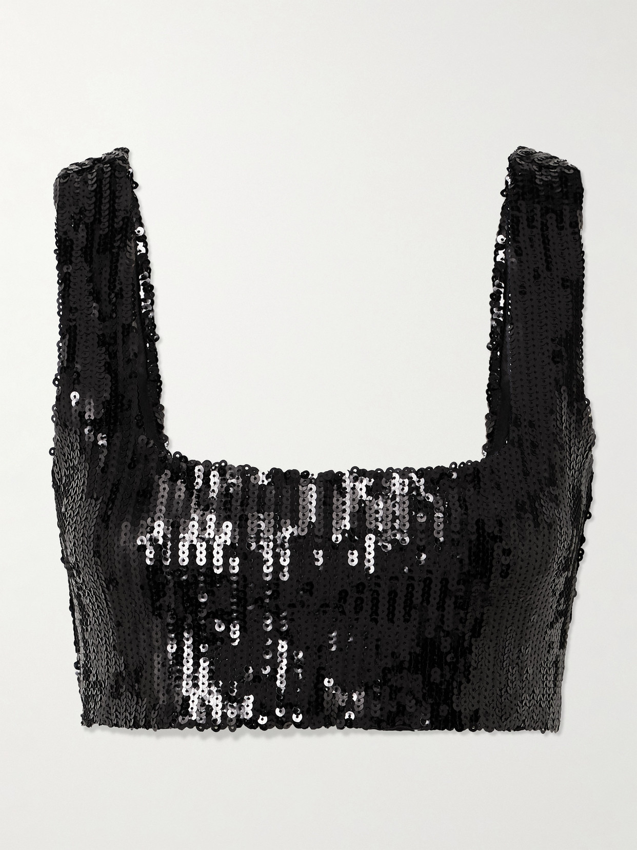 Galvan Beating Heart Cropped Sequined Tulle Top In Black