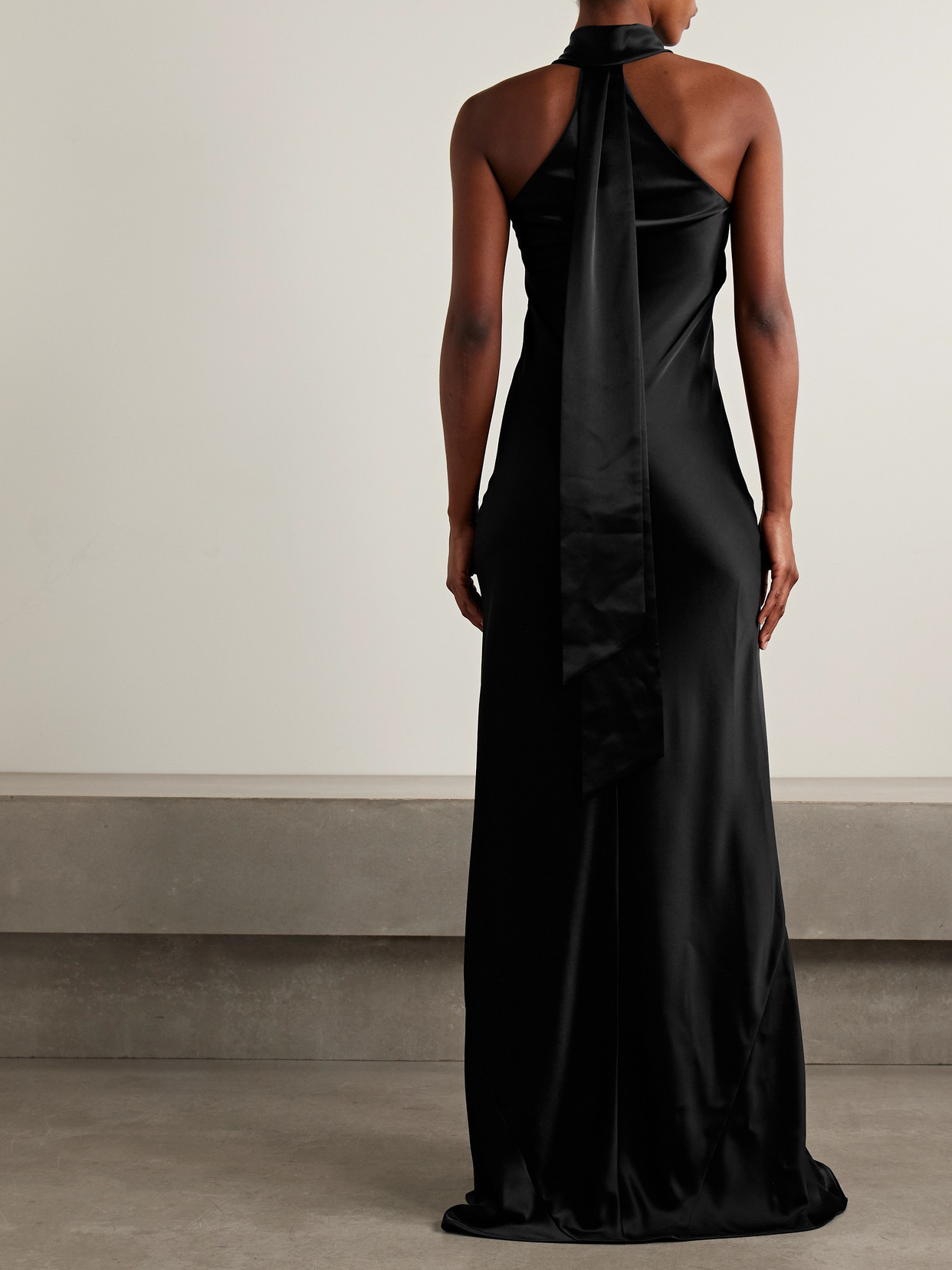 Galvan Pandora Halterneck Satin Gown In Black