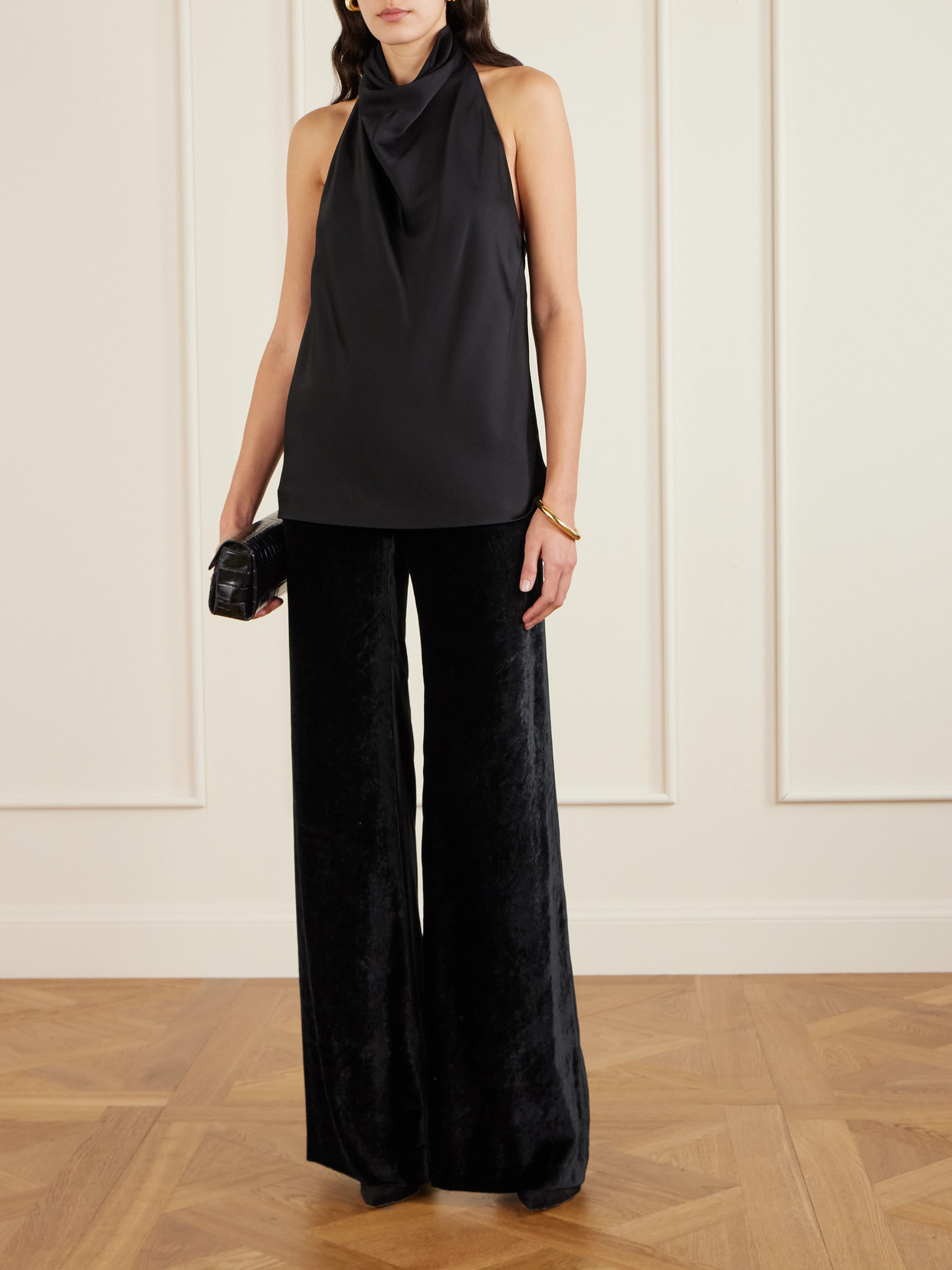 Galvan Winter Sun Velvet Wide-leg Pants In Black