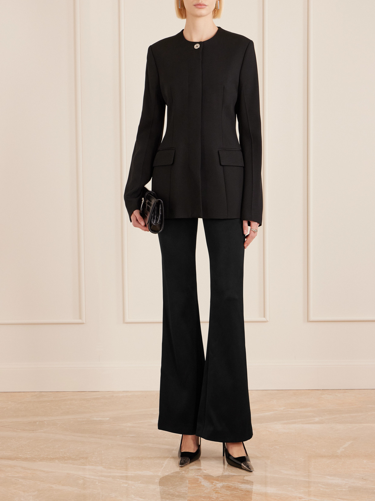 Galvan Satin Flare-leg Trousers In Black