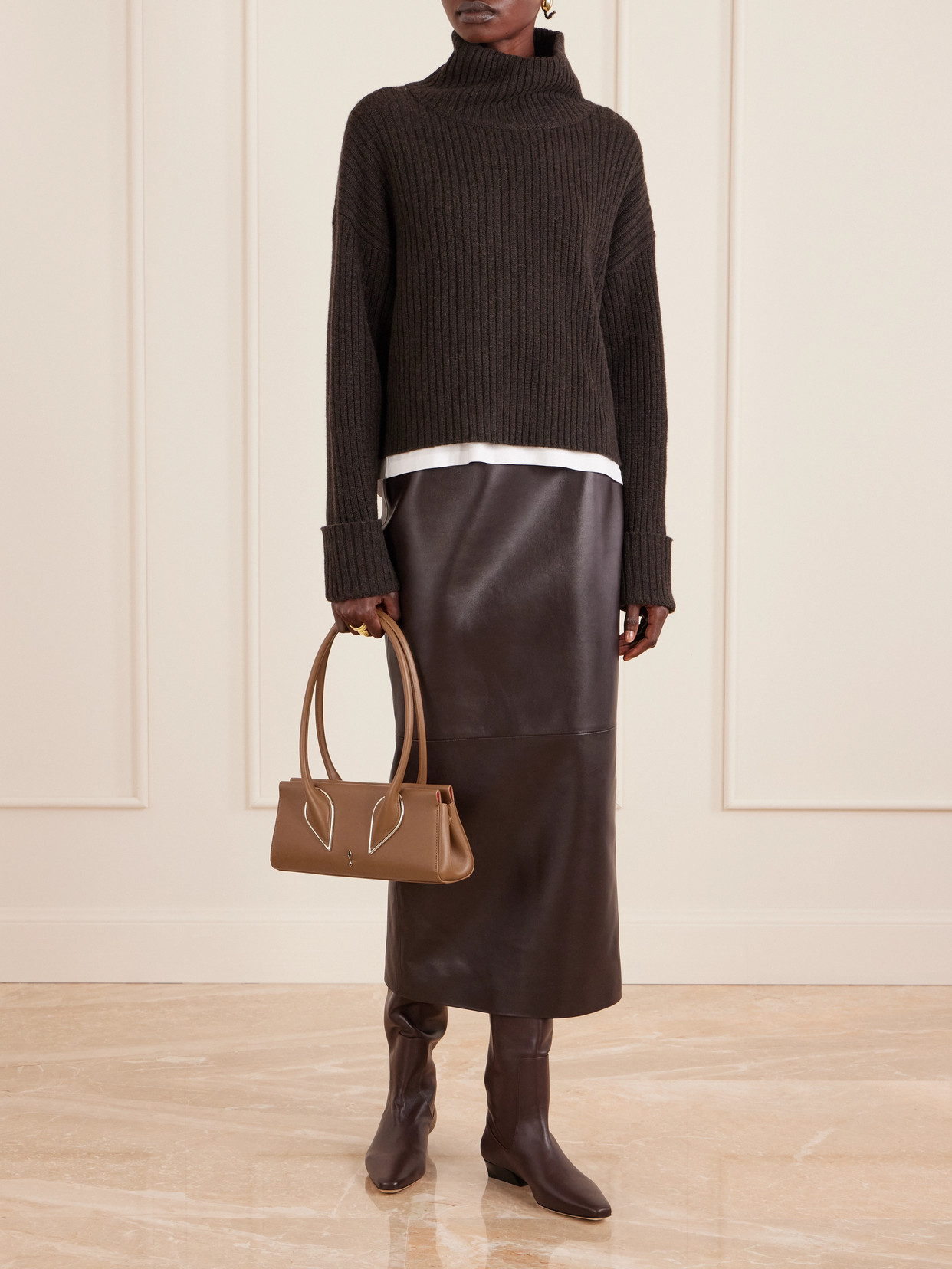 Christian Louboutin Venus Leather Shoulder Bag In Brown