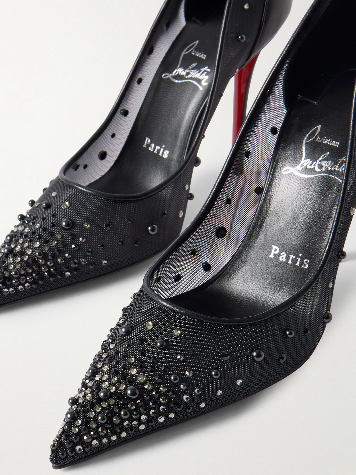 Christian Louboutin Miss Z Degrastrass Perla Mesh Nylon Pumps With Rhinestones In Black