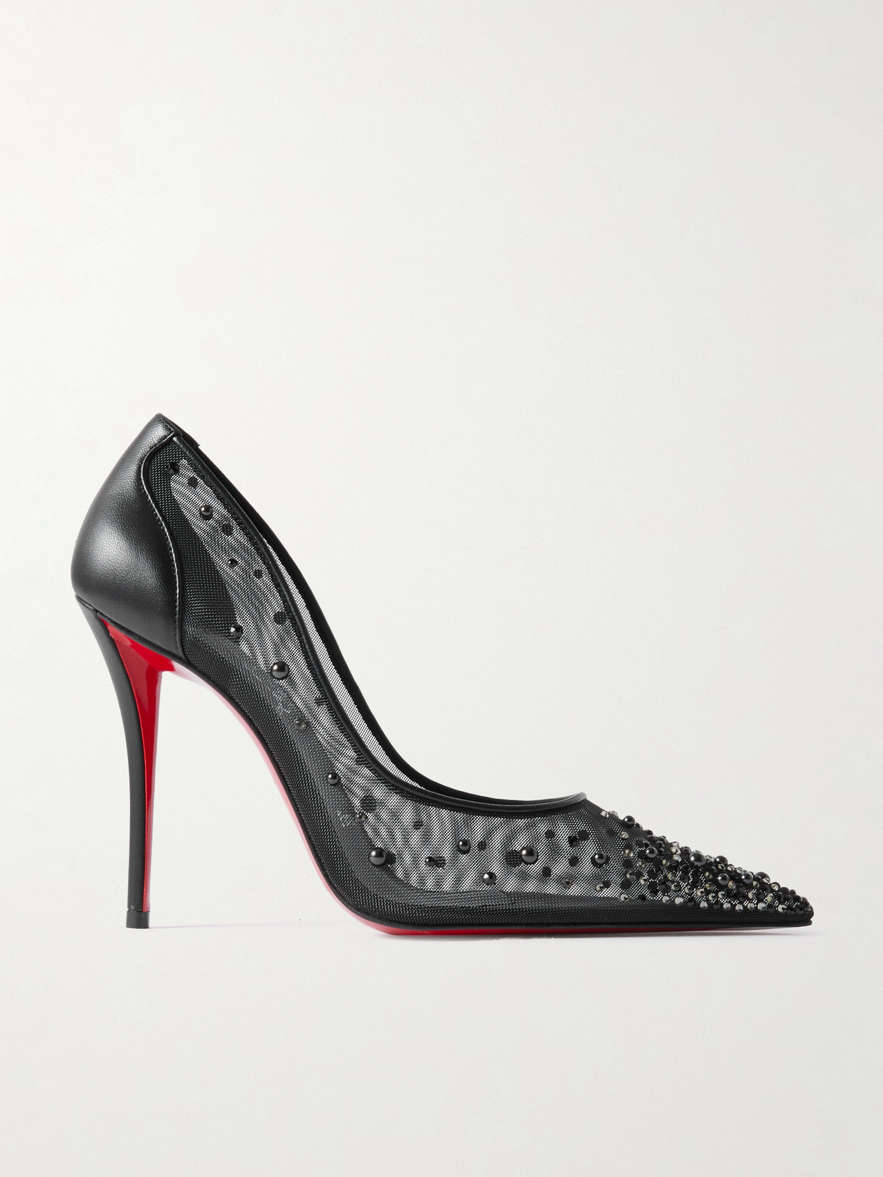 Christian Louboutin Miss Z Degrastrass Perla 100 Leather-trimmed Mesh Pumps In Black