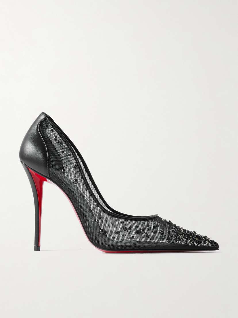 Christian Louboutin Miss Z Degrastrass Perla 100 Leather-trimmed Mesh Pumps