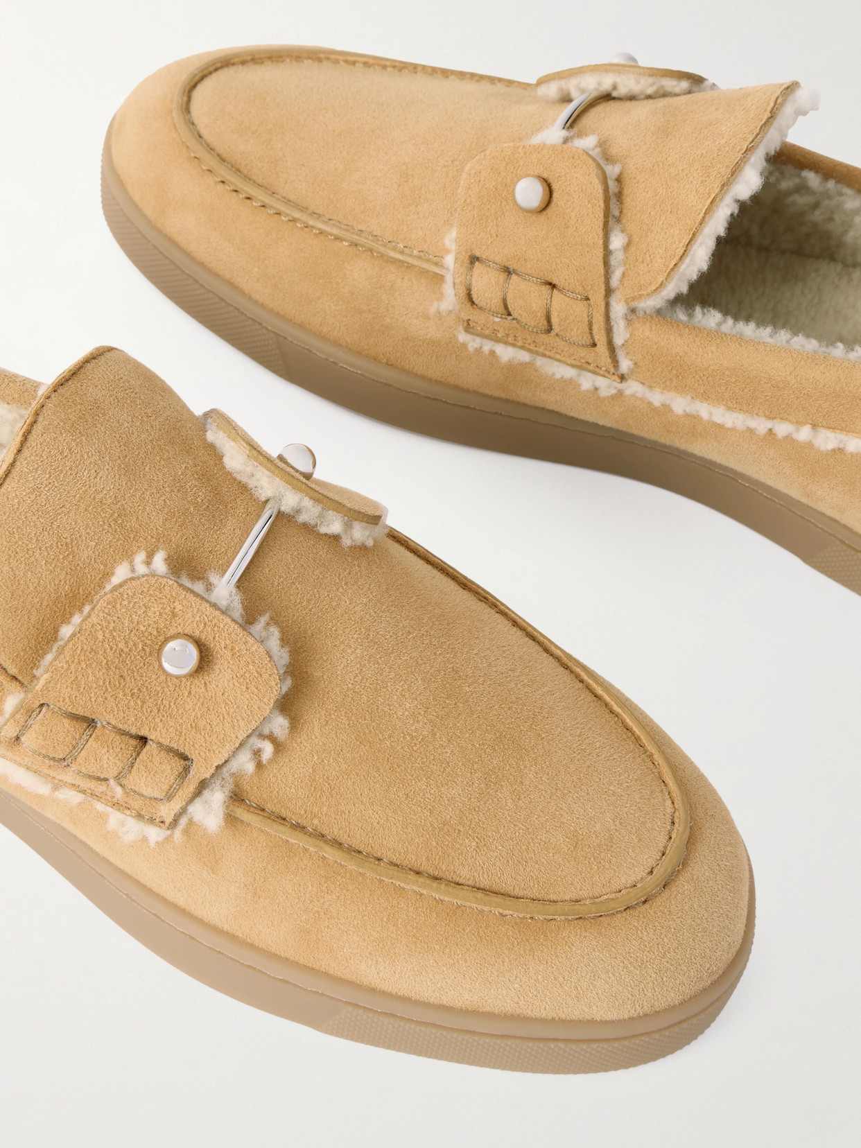 Christian Louboutin Chambeliboat Shearling-lined Suede Loafers In Neutral