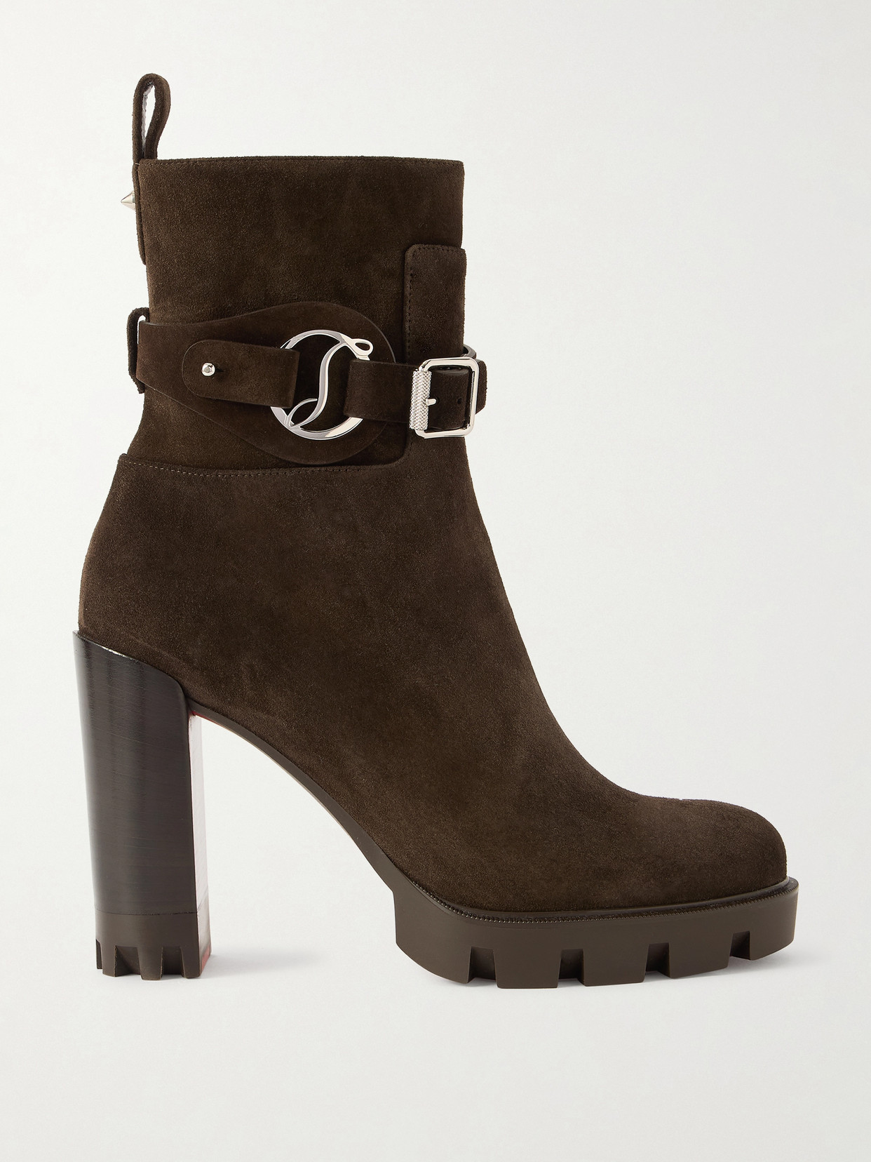 Christian Louboutin Dianouchette 100 Buckled Suede Ankle Boots In Brown