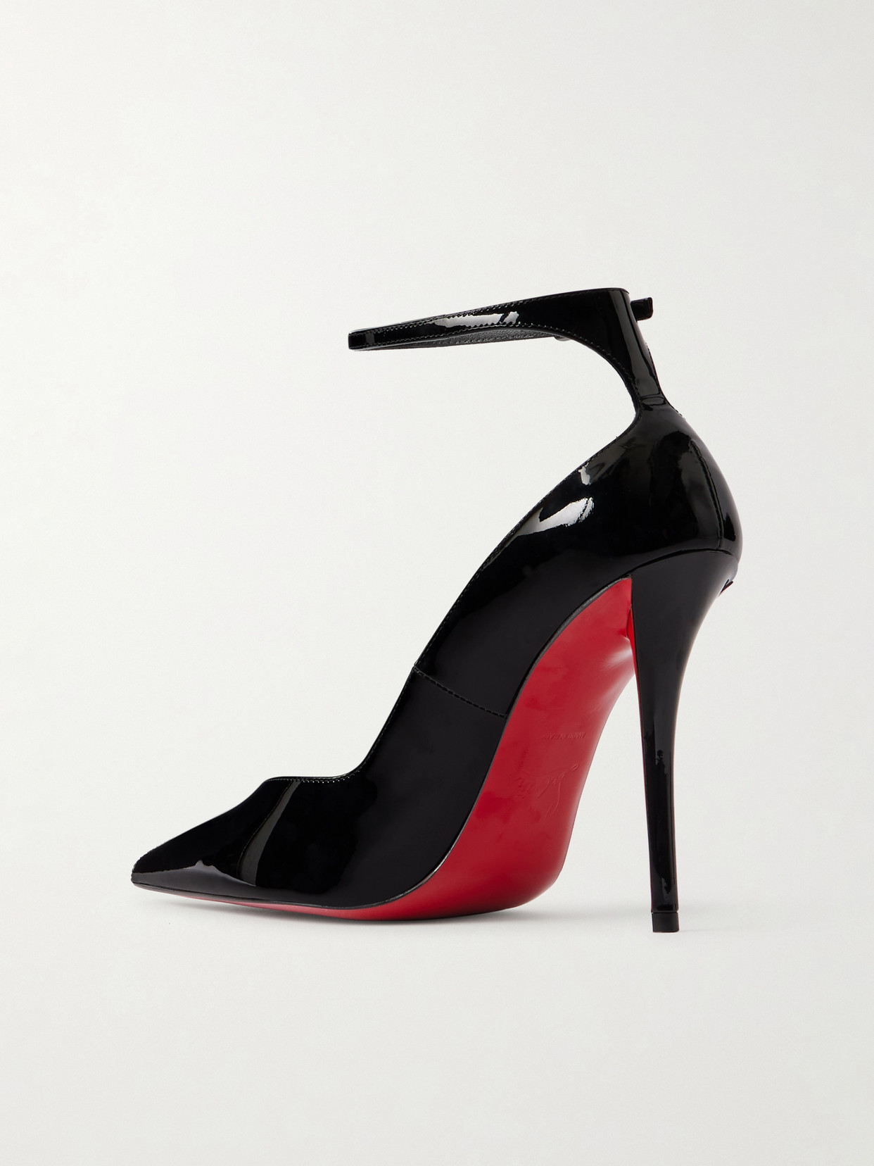 Christian Louboutin Black Patent Leather Erozee Pumps With Ankle Strap In Black