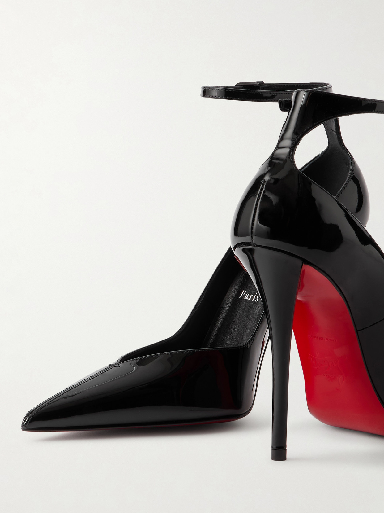 Christian Louboutin Black Patent Leather Erozee Pumps With Ankle Strap In Black