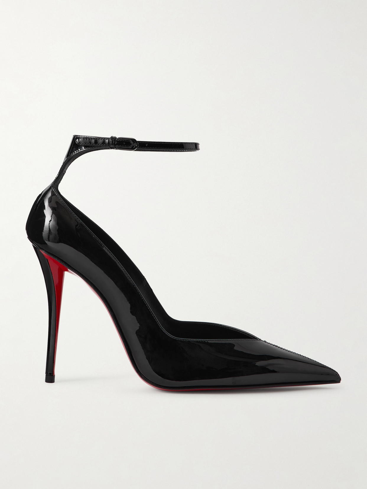 Christian Louboutin Black Patent Leather Erozee Pumps With Ankle Strap In Black
