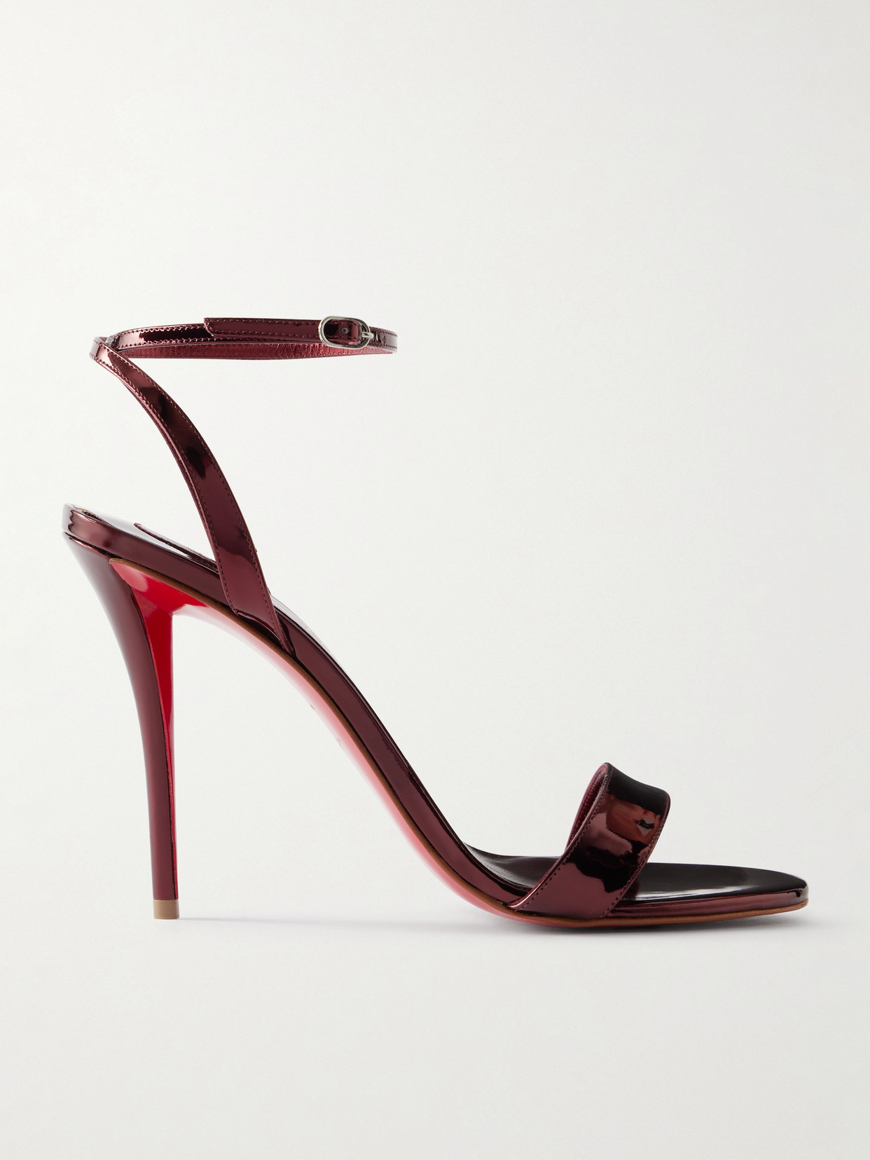 Christian Louboutin Miss Z 100 Metallic Patent Leather Sandals In Burgundy