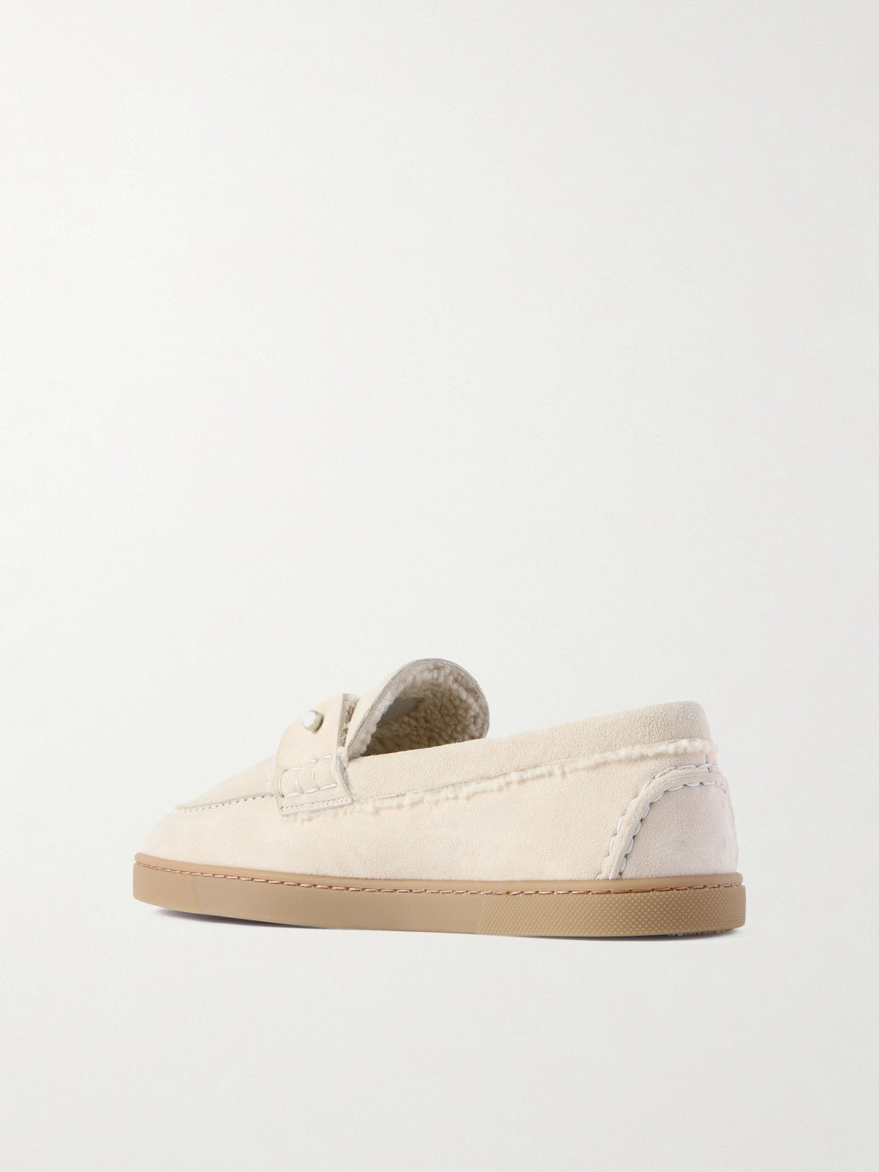 Christian Louboutin Chambeliboat Shearling-lined Suede Loafers In White