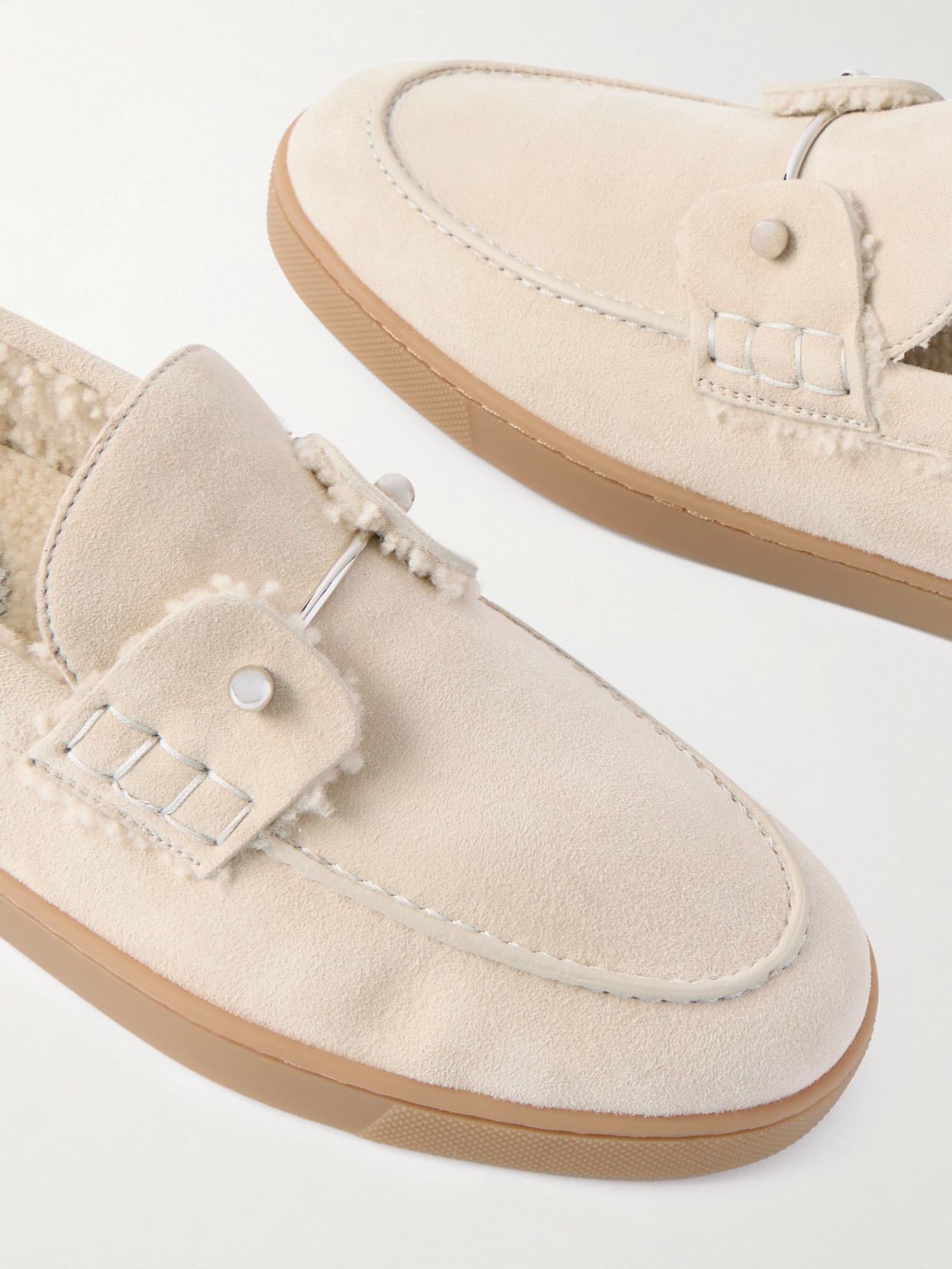 Christian Louboutin Chambeliboat Shearling-lined Suede Loafers In White