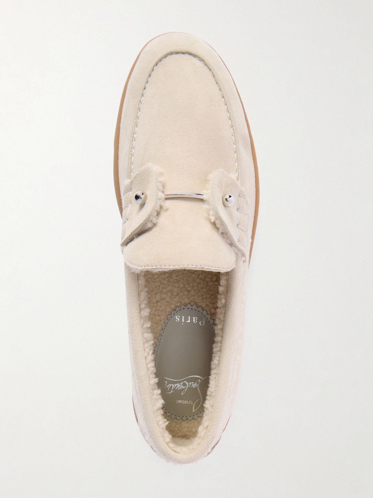 Christian Louboutin Chambeliboat Shearling-lined Suede Loafers In White