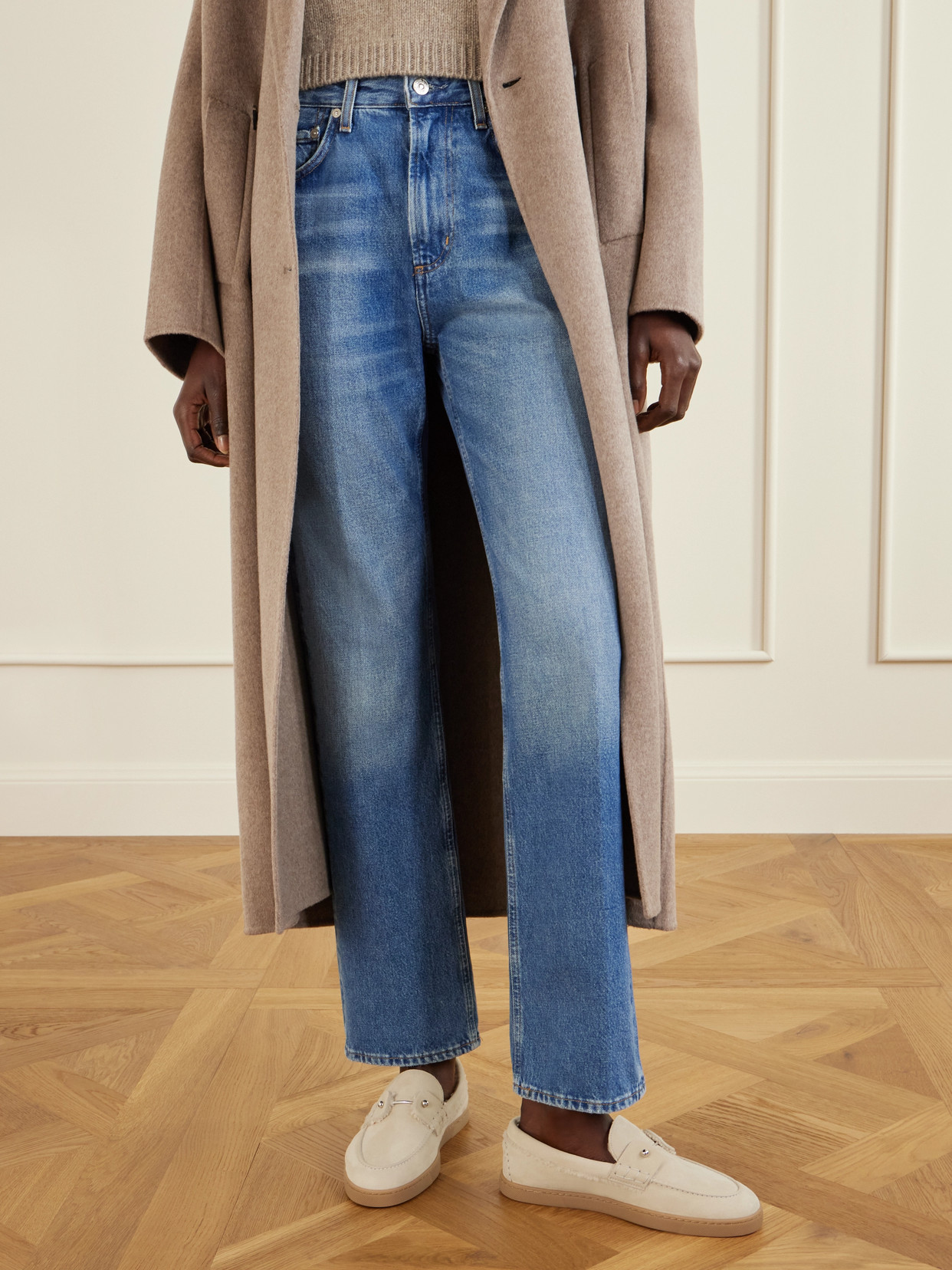 Christian Louboutin Chambeliboat Shearling-lined Suede Loafers In White