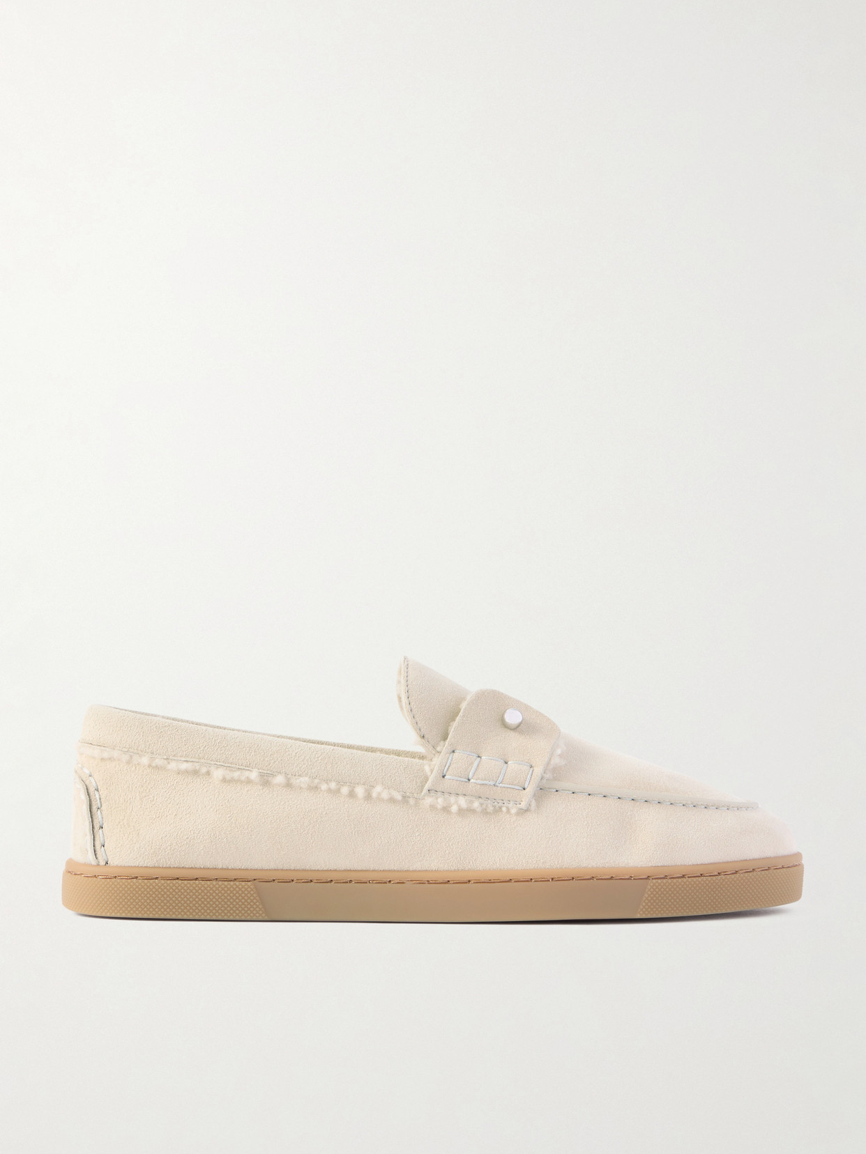 Christian Louboutin Chambeliboat Shearling-lined Suede Loafers In White