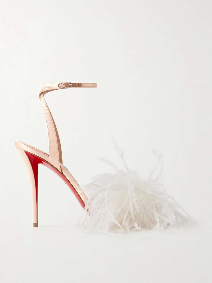 Christian Louboutin Miss Z Poupi 100 Feather-embellished Satin Sandals