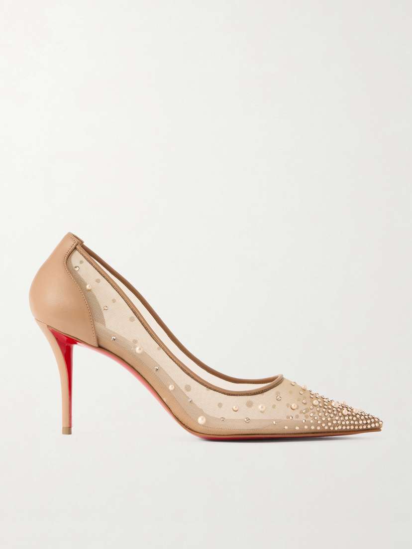Christian Louboutin Miss Z 80 Leather-trimmed Embellished Mesh Pumps