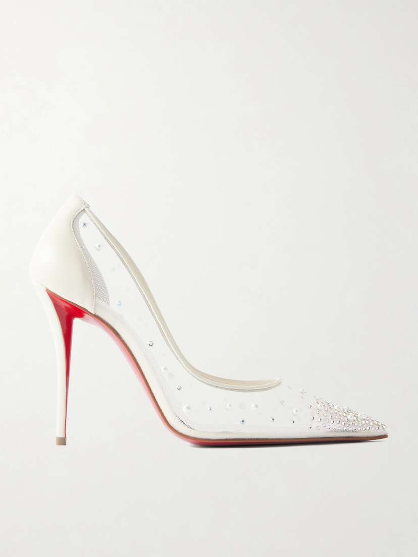 Christian Louboutin Miss Z Degrastrass Perla 100 Embellished Leather-trimmed Mesh Pumps