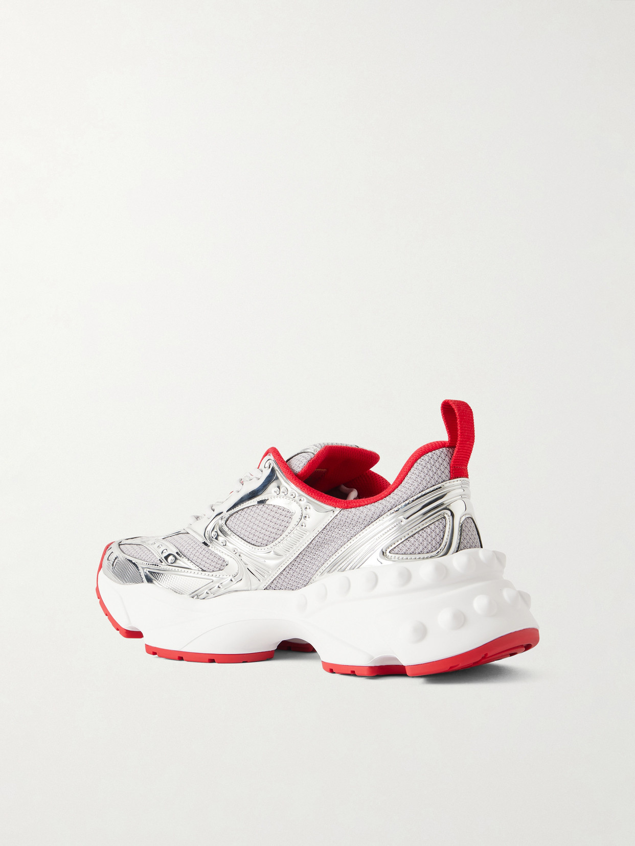 Christian Louboutin So Flo Metallic Leather-trimmed Mesh Sneakers In Silver
