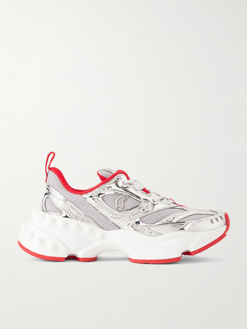 CHRISTIAN LOUBOUTIN So Flo metallic leather-trimmed mesh sneakers