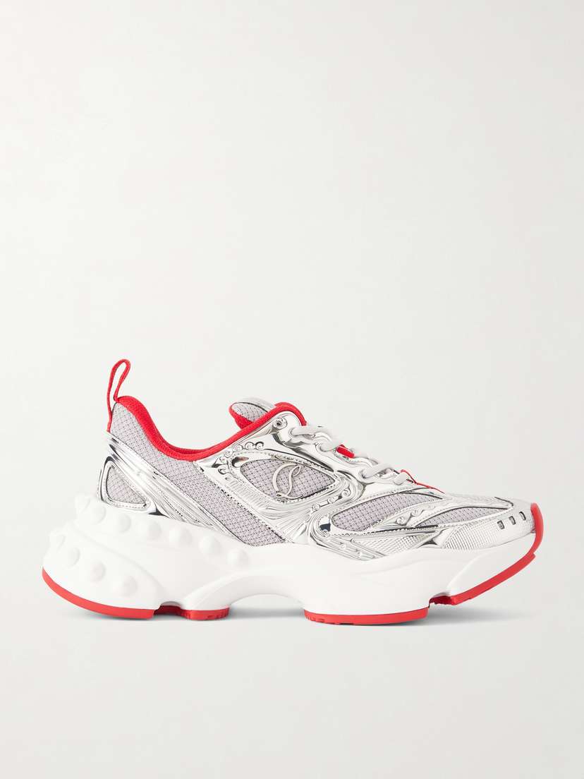 Christian Louboutin So Flo Metallic Leather-trimmed Mesh Sneakers