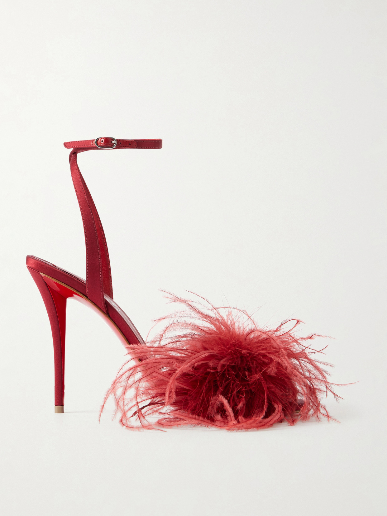Christian Louboutin Miss Z Poupi 100 Feather-embellished Satin Sandals In Red