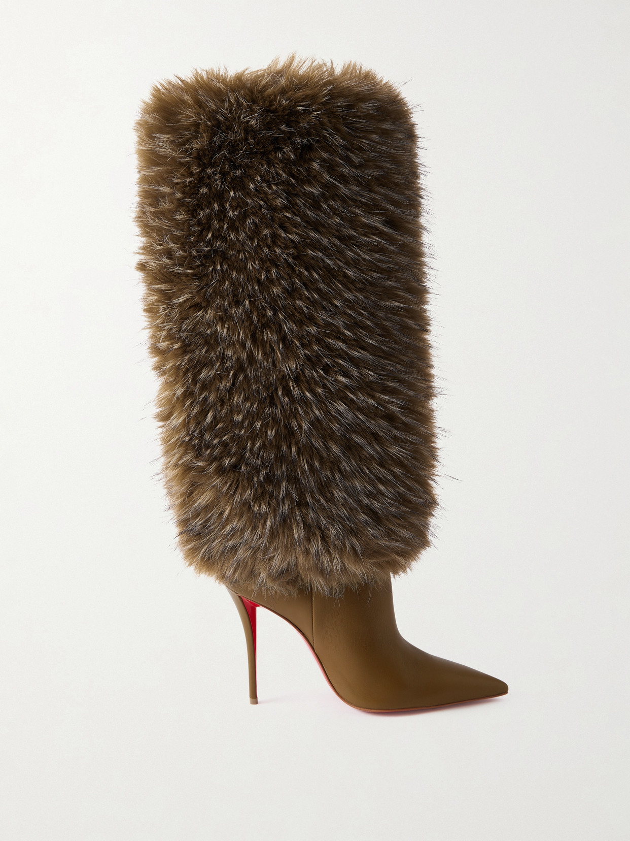 Christian Louboutin Yangzee 100 Plush And Leather Knee Boots In Green