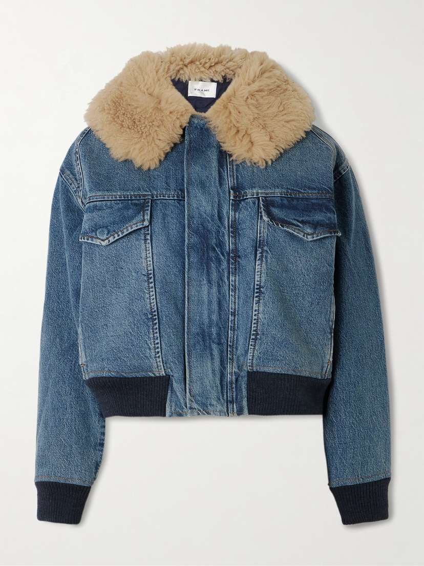 Frame The Aviator Shearling-trimmed Denim Jacket