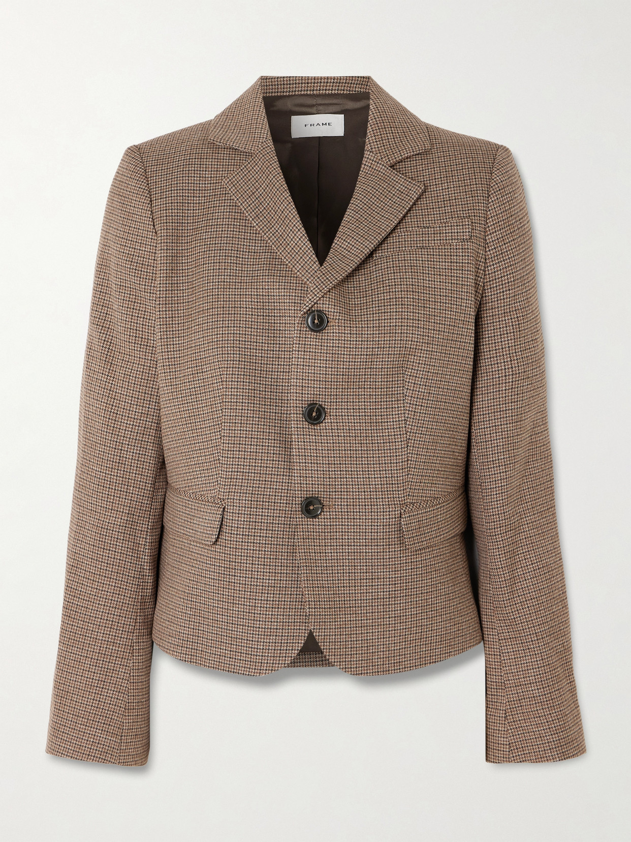 Frame The Plaid Riding Houndstooth Tweed Blazer In Brown