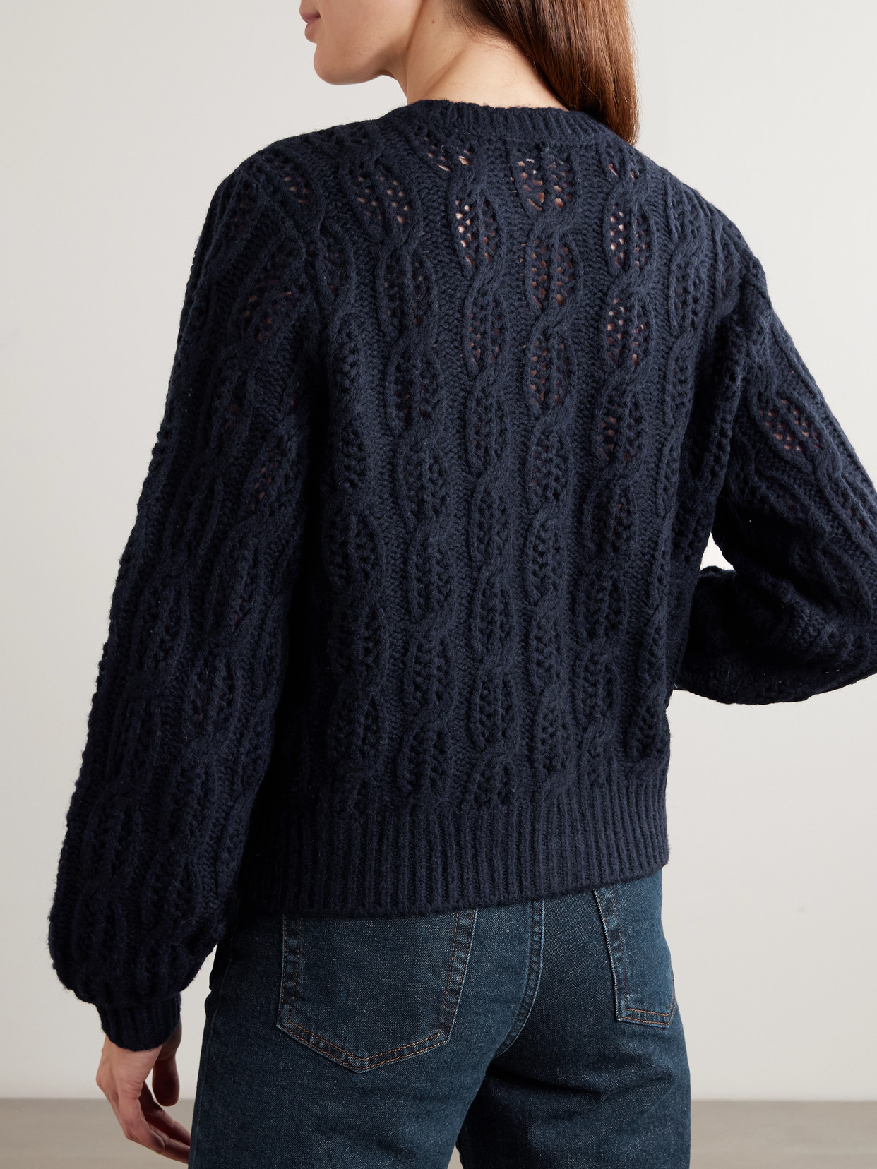 Frame Cape-effect Cable-knit Wool-blend Cardigan In Blue